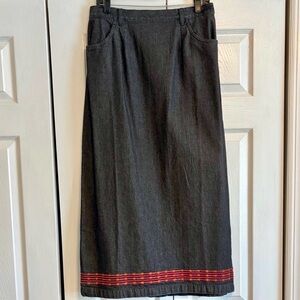 Denim&Co Denim Maxi Skirt with Pink and Orange Trim